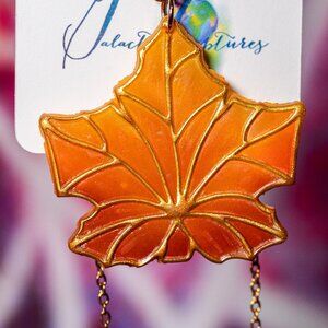 Galactic Captures Stained Glass Polymer Clay Maple Leaf Pendant